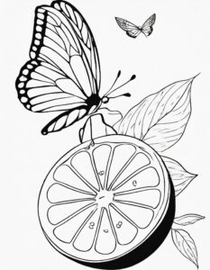 Schmetterling fliegt auf Obst