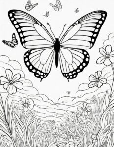 Schmetterling fliegt über Wiese