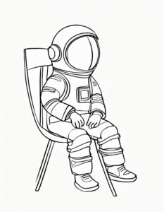 Astronaut sitzt auf Stuhl