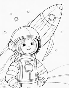 Astronautin mit fliegender Rakete